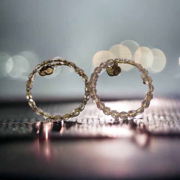 2 Vintage Sixty Six Alex & Ani Glass Bead Bracelets Clear Light Pink - Picture 1 of 4